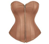 CNYUON Corsés for mujer, bustier de piel sintética, lencería sexy, cremallera, cordones, reductor cintura, corsé sobre el busto, tallas grandes(Brown,7XL)