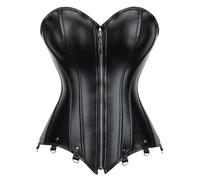 CNYUON Corsés for mujer, bustier de piel sintética, lencería sexy, cremallera, cordones, reductor cintura, corsé sobre el busto, tallas grandes(Black,7XL)