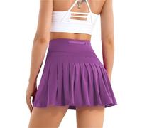CNYUON Faldas de Tenis Plisadas for Mujer Falda Deportiva con Bolsillos Cintura Alta for Correr(Purple,XL)