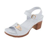 CNYUON Sandalias de tacón con hebillas ajustables, múltiples tiras, medio grueso, color liso, una sola línea, for mujer(Blue,43)