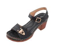 CNYUON Sandalias de tacón con hebillas ajustables, múltiples tiras, medio grueso, color liso, una sola línea, for mujer(Black,40)