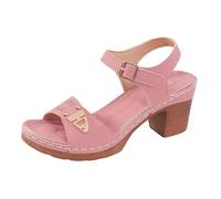 CNYUON Sandalias de tacón con hebillas ajustables, múltiples tiras, medio grueso, color liso, una sola línea, for mujer(Pink,41)