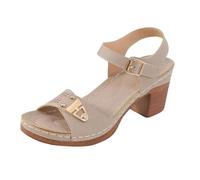 CNYUON Sandalias de tacón con hebillas ajustables, múltiples tiras, medio grueso, color liso, una sola línea, for mujer(Khaki,41)