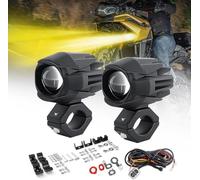 CO LIGHT Faros antiniebla LED para motocicleta, 2 unidades, 60 W, ámbar/amarillo, blanco, faros adicionales de dos colores, faros de trabajo con arnés de cables, compatible con motocicleta, coche,