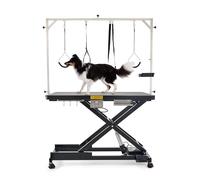 CO-Z 120 cm Mesa de Aseo Eléctrica para Perros, Mesa de Aseo para Mascotas con Ruedas Niveladoras Ajustables en Altura, Estación de Aseo para Perros para Secado de Baño de Mascotas