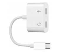CO2 Adaptador USB-C a 2X USB-C con convertidor DAC HD de 128 kHz, Alta fidelidad de Sonido, Blanco, Cable Compatible con iPhone 16, 15, Pro, MAX, Plus, MacBook, iPad Pro, Samsung (DAC)