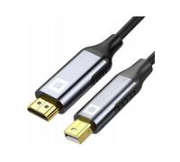 Co2 Cable Mini DisplayPort DP a HDMI 2.0 4K/60Hz, 2K/240Hz, Full HD, HDR dinámico DSC 3D HDCP 2.2 FEC, Plug & Play, 18 Gbps, Adaptador unidireccional, Aluminio gris espacial (2m)