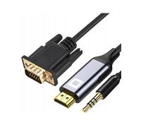 Co2 Cable VGA D-SUB a HDMI 2K/60Hz con miniconector de audio, Full HD 1080p, Plug & Play, chapado en oro, adaptador unidireccional, conversor, compatible con monitores, aluminio gris espacial (3 m)