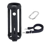 co2CREA Funda de Silicona para JBL Flip 6 Altavoz inalámbrico portátil .Mosquetón de Gancho + cinturón en Bandolera + Silicona(Altavoz no Incluido) (Negro)