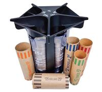 CO5IN1 Contador de monedas de tubo clasificador de monedas con envoltorios de monedas, máquina de contador de cambios 5 en 1, organizador de monedas y soporte para monedas, uso con tarro de monedas y