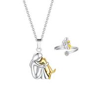 COACOM 1 Cadena De Abrazo De Perro Y 1 Anillo, Exquisito Cole En Forma De Mascota, Regalo De Joyería para Mujer, Regalo De Decoración Cálida.