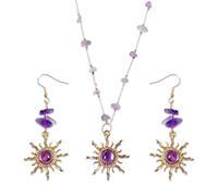 COACOM 1 Collar Cole De Sol De Cristal Y 1 Par De Aretes, Llamativo Brillo Dorado, Exquisitos Detalles Tridimensionales, Adecuados para Juegos De rol Y Baile De Graduación.