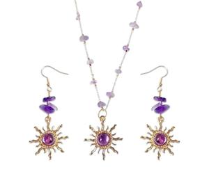 COACOM 1 Collar Cole De Sol De Cristal Y 1 Par De Aretes, Llamativo Brillo Dorado, Exquisitos Detalles Tridimensionales, Adecuados para Juegos De rol Y Baile De Graduación.