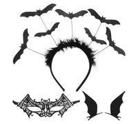 COACOM 1 Diadema, 1 Máscara para Los Ojos, 1 Par De Horquillas, Accesorios De rol De Murciélagos, Moda Sexy, Accesorios De Disfraces Negros.
