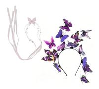 COACOM 1 Diadema De Mariposa Y 1 Collar De Mariposa con Cinta De Perlas, Traje De Estilo De Hadas, Diadema De Carnaval, Elee Y Romántico, Adecuado para Fiestas Y Uso Diario (Morado).