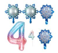 COACOM 1 Globo Número 4, 2 Globos De Copo De Nieve, 2 Globos Redondos De Copo De Nieve Y 1 Vela Número 4, Suministros para Fiestas De Cumpleaños para Niños, Decoraciones De Fiestas.