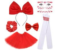COACOM 1 Juego De Traje De Ropa Roja, Diadema, Corbata De Lazo, Cara, Falda, Calcetines, Anillo De Cabello, Creativos Y De Moda, Accesorios para La Fiesta para Mujeres.