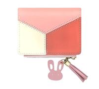 COACOM 1 monedero de color para mujer, monedero para mujer, monedero para mujer, color rosa, pequeño y fino para mujer, de piel sintética, diseño con varios compartimentos., Costuras tricolor (beige,