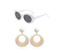 COACOM 1 Par De Aretes Coles De Anillo, 1 Par De Gafas De Sol De Moda para Exteriores, Aretes Retro para Mujer, Accesorios De Ropa De Fiesta De La Década De 1980.