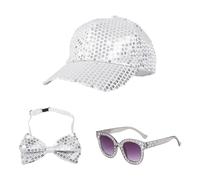 COACOM 1 Pieza De Gorra De Béisbol De Lentejuelas, 1 Pieza De Gafas De Sol, 1 Pieza De Corbata De Lazo, Traje De Ropa Brillante, Personalidad Y Moda, Decoración De La Fiesta De Discoteca.