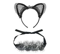 COACOM 1 Pieza Diadema De Encaje Y 1 Pieza De Máscara Para Los Ojos, Diadema De Oídos De Gato, Accesorios De Ropa De Fiesta, Accesorios De Juego De Roles