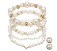 COACOM 1 Pulsera De Perlas, 1 Par De Aretes De Perlas, Joyería De Perlas De Imitación, Joyería De Boda, Aretes Simples Y Dulces, Adornos para Atuendos.