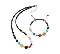 COACOM 1 Pulsera del Sistema Solar Y La Vía Láctea, 1 Cadena del Planeta Cósmico, Pulsera Trenzada De Piedra Natural, Collar con Temática Espacial, Regalo para Los Amantes De La Astronomía.