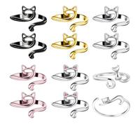 COACOM 10 Anillos De Ganchillo Abiertos Y 2 Ganchos De Ganchillo De Anillo, Tamaño Ajustable, Forma De Gato Pequeño, Herramientas Auxiliares Tejidas A Mano, Accesorios para Hacer Joyas De Bricolaje.