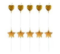 COACOM 10 Piezas De Velas Doradas, Corazones De Star, Complemento De Pastel Creativo, Multiusos, Valentine's Day Anniversary Party Decoration Romantic Decoration.