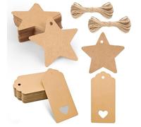 COACOM 100 Etiquetas De Regalo Marrones, Corazones De Amor Y Patrones De Estrellas De Cinco Puntas, Pegatinas Decorativas Envueltas A Mano, Materiales De Bricolaje De Bendición Cálida.