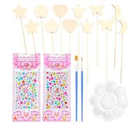 COACOM 12 Piezas De Palitos De Madera, 2 Pegatinas Y 3 Piezas De Herramientas De Pintura, Materiales De Bricolaje para Niños, Juguetes para Niños, Creación Creativa De Artesanías.