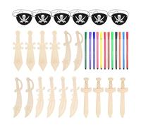 COACOM 16 Piezas De Astillas De Madera De Cuchillo Pirata, 12 Piezas De Lápices De Acuarela, 6 Piezas De Máscaras De Ojos De Pirata, Accesorios Creativos De Piratas, Decoraciones para Fiestas.
