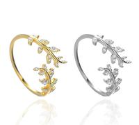 COACOM 2 anillos abiertos, anillo de hoja envolvente personalizado, anillo ajustable, exquisita joyería de mano para mujeres, accesorios de moda, adecuado para vestirse, citas y regalar (oro, plata),