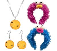 COACOM 2 Diademas De Peluche De Dibujos Animados, 1 Collar De Galletas Y 1 Par De Aretes De Galletas, Accesorios Creativos Y Divertidos, Accesorios Divertidos.