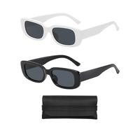 COACOM 2 Gafas de Sol Cuadradas con Bolsillo, Gafas de Sol Y2k Rectangulares Retro para Hombre y Mujer (Negro, Blanco), Negro