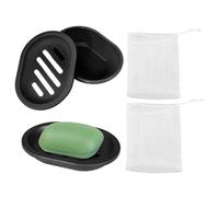COACOM 2 jaboneras negras, 2 piezas de malla de espuma, jabonera portátil, jabonera antideslizante, soporte para jabón de drenaje, soporte para jabón facial, adecuado para baño, lavabo, etc.