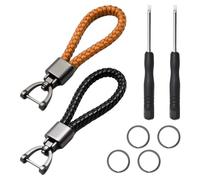 COACOM 2 llaveros de cuero con 1 destornillador, 4 hebillas redondas para llaves, llaveros de coche, llaveros de piel tejida, llavero de coche, llavero de casa, Negro, marrón., Talla única