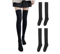 COACOM 2 medias por encima de la rodilla de algodón puro antideslizantes, calcetines altos de alta elasticidad, calcetines altos hasta la rodilla para cualquier ocasión, mujeres negras, Negro , 41