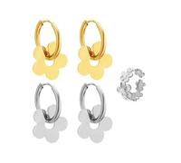COACOM 2 Pares De Aretes De Acero Inoxidable Y 1 Anillo, El Patrón De Flores No Es Fácil De Desvanecer, Cubrir Y Usar, Ligero Y Estable, Accesorios De Moda, Estilo De Fiesta.