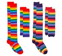 COACOM 2 Pares De Calcetines A Rayas Coloridos Y 2 Pares De Guantes De Rayas Coloridos, Elees Guantes De Personalidad, Accesorios De Ropa, Calcetines Elásticos Y Cómodos.