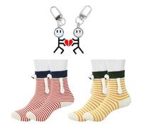 COACOM 2 Pares De Calcetines Magnéticos Para Sujetar A Mano Y 1 Par De Llaveros De Leña, Calcetines De Algodón Transpirables, Regalos Creativos Para Parejas, Adecuados Para Amigos, Parejas Y Niños.