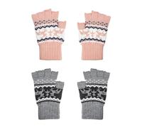 COACOM 2 pares de guantes sin dedos, guantes para mujer, resistentes al viento, guantes de punto de cervatillo, guantes sin dedos, guantes suaves sin dedos (rosa coreano, gris), gris, Talla única
