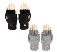 COACOM 2 pares de guantes térmicos sin dedos, guantes de forro polar, unisex, color negro y gris