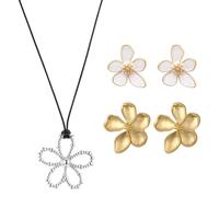 COACOM 2 Pares De Pendientes De Oro con Cinco Pétalos Y 1 Collar De Flores, El Desgaste Es Ligero Y Estable, Y El Accesorio Adecuado para La Fiesta.