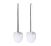 COACOM 2 piezas cepillo para inodoro, mango de acero inoxidable, blanco, cerdas de nylon, diámetro 8 cm, cabezal de cepillo reemplazable