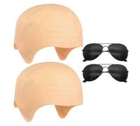 COACOM 2 Piezas Cubiertas De Cabeza Calva Y 2 Piezas Gafas De Sol, Cubiertas De Cabeza De Látex, Fundas Divertidas para La Cabeza, Accesorios De Rendimiento, Accesorios De rol.