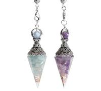 COACOM 2 Piezas De Coles De Cristal Natural, Decoraciones De Cristal De Cono Hexagonal, Piedras Curativas, Aptas para Adivinación, Chakras(Morado, Azul).