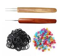 COACOM 2 Piezas De Crochet De Rastas, 100 Anillos para El Cabello Y 100 Extensiones De Cabello, Herramientas De Fabricación De Estilo De Cabello, Herramientas De Reparación De Peinados.