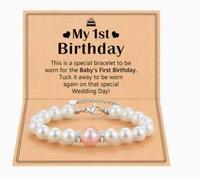 COACOM 2 Pulseras Coles De Amor, con Tarjetas De Cumpleaños, Pulseras Trenzadas con Cuentas Ajustables, Regalos De Primer Cumpleaños, Aptas para Hijas, Nietas Y Sobrinas.