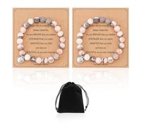 COACOM 2 pulseras de piedra natural, 1 bolsa de almacenamiento negra, pulsera de cariño con colgante rosa para adolescentes, einstellbar, Piedra